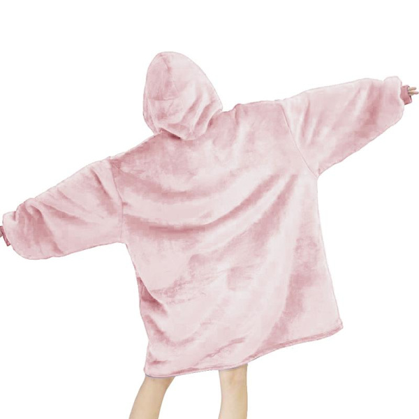 Oversized hettegenserteppe, bærbar hettegenserteppe pink