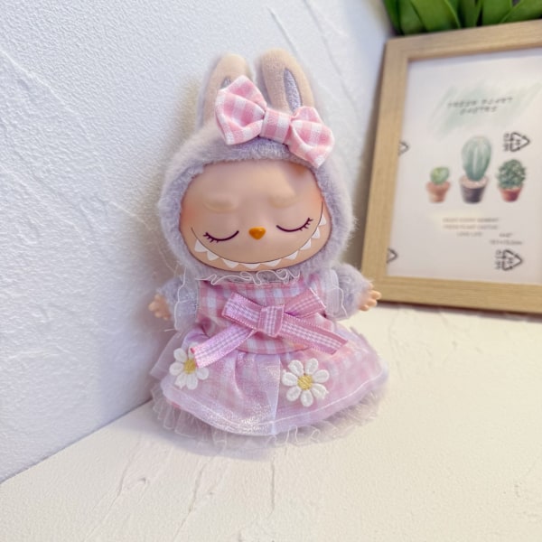 Babykläder endast labubu sittande fest babykläder en eller två generationer vinyl dockkläder 17cm macaron blind box Labubu babykläder pink