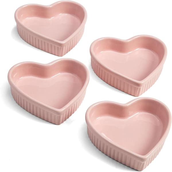 Hjärtformad Ramekinset, Mini Keramiska Ramekiner, Ugnssäkra Bakformar, Diskmaskinssäkra, Rosa
