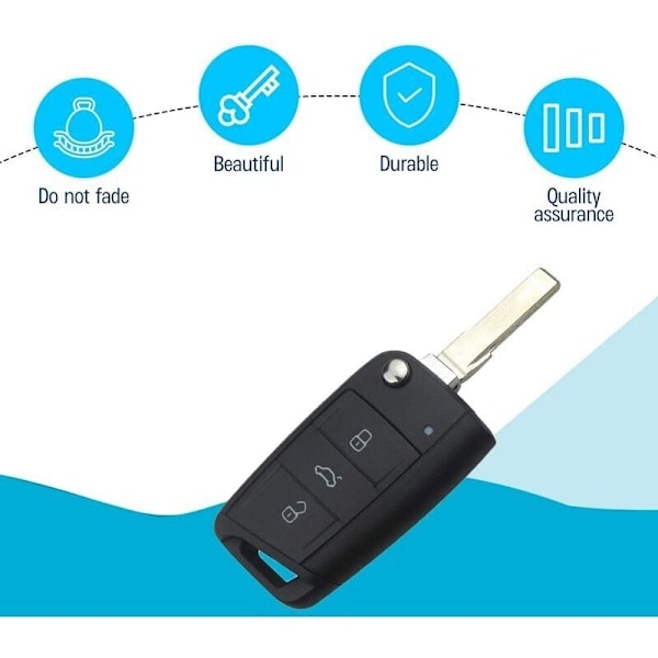 Nøglebeskyttelse til VW Polo Golf 7 T-Roc Tiguan Jetta Seat Ibiza Leon Ateca Arona Toledo Skoda Fabia Octavia Karoq - 3-knaps fjernbetjening