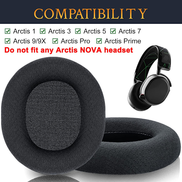 Öronkuddar Ersättning för SteelSeries Arctis 5/Arctis 7/Arctis 7P Prime Headset, Öronkuddar med Ljudisolerande Skum - Svart