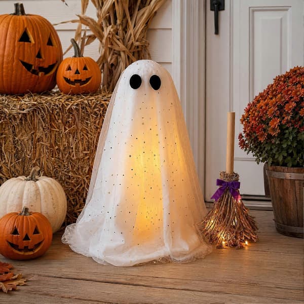 Halloween-spøkelsesdekorasjon med kost – Justerbart stativ – for bord og peis A