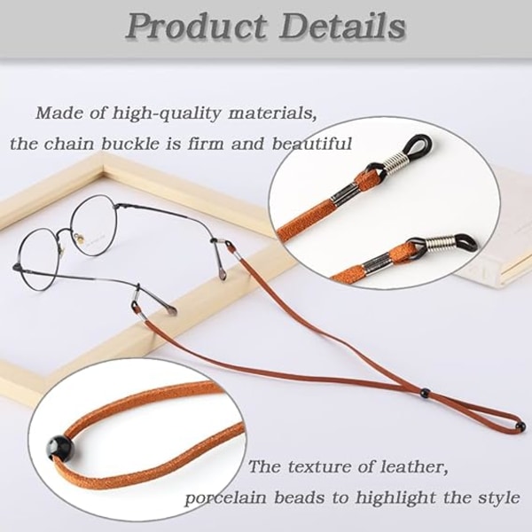 3 stk Universal Lær Brillekjede Lanyard Sklisikker Brille Stropper Brillekjede Justerbar Brille Nakkesnor Brille Snøreholder