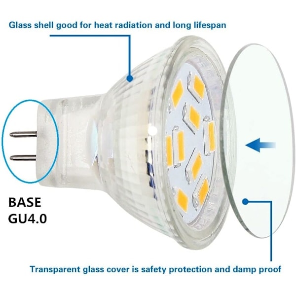 LED MR11-lamper 2W 12V, GU4 Varmt Hvid 3000K, 20W Halogenækvivalent, MR11 G4/GU4.0 LED-lampe (4-pak)