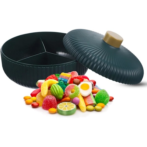 Divided Serving Tray with Lid Dry Fruit Platter Tray 3 Compartments Round Food Storage for Dried Fruits Nuts Candies Snacks Green