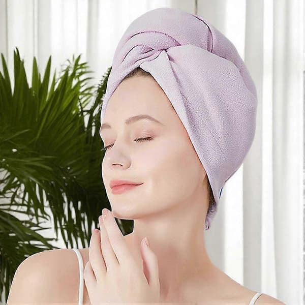 Hurtigtørrende hårturban til kvinder, tyk, meget elastisk, blød hårtørringshat til hotel Pink Elastic Style