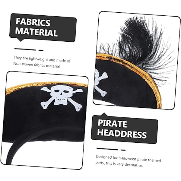 2 stk Skull Hat Pandebånd Sort Halloween Pirat Hat Non-woven stof