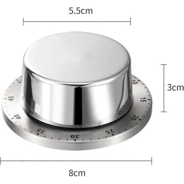 Mekaaninen keittiöaika, ruostumattomasta teräksestä valmistettu keittiöaika, magneettisella pohjalla ja äänellä varustettu ajastimella, 60 minuutin laskeaika ruoanlaittoon kotikäyttöön
