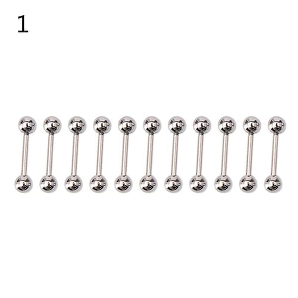 10 stk. kugle-tunge-navle-nippel-barbell-ringe i rustfrit stål, kropspiercing Silver 1.2*12*4