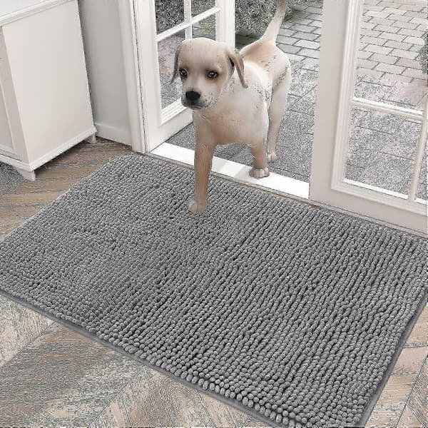Hundedørmåtte til mudrede poter, absorberer snavs, absorberende skridsikker vaskbar måtte, tør mikrofiber, mudder Grey 50x80cm