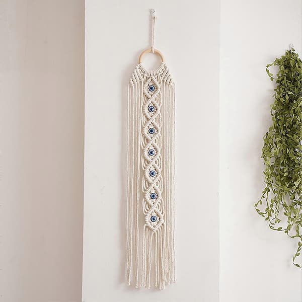 Bomullstau Evil Eye Teppe - Boho Vevd Veggdekorasjon for Stue C