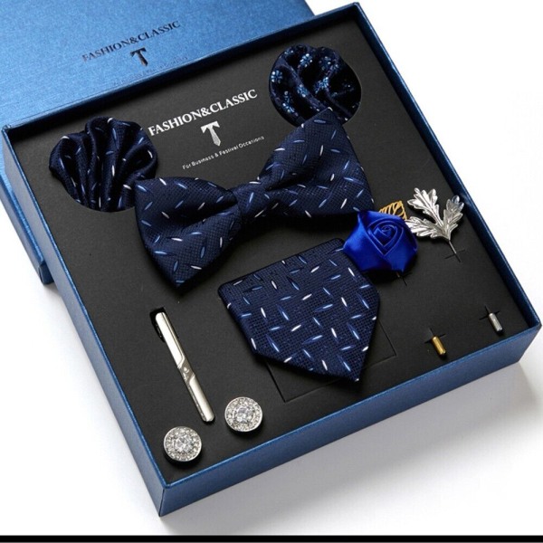 Men's Tie Set Gift Box Business Wedding Bow Tie cufflinks Square Scarf Tie Clip