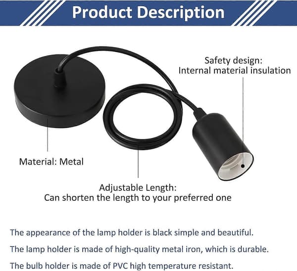 2-pack metallpendellampor, justerbar kabel 100 cm, E27-pendelsockel, E27-pendeltillbehör, lämplig för vardagsrum, sovrum, kökstak