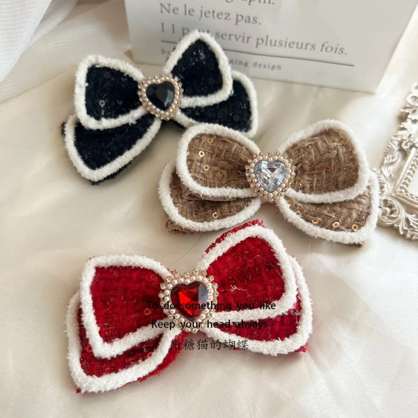 Korean Style Double layer Bow Love Hairpin High-end Small Fragrance Plush Side Clip Christmas New Year Hairpin Hair Accessories