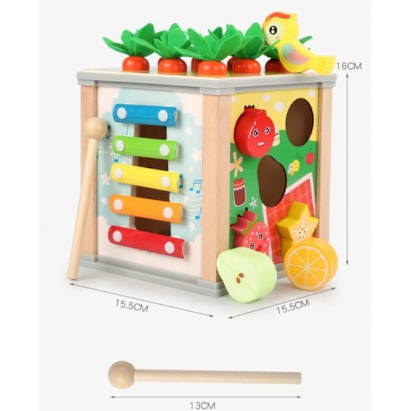 Träaktivitetskube 6 i 1 Träleksak Baby Årsutveckling Montessori Sensorisk Aktivitetskube Gård T