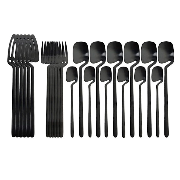 24pcs Black Cutlery Set Spoon Fork Knife Tableware Set Kitchen Decor Dinnerware Sets Ice Cream Desserts Soup Coffee Use