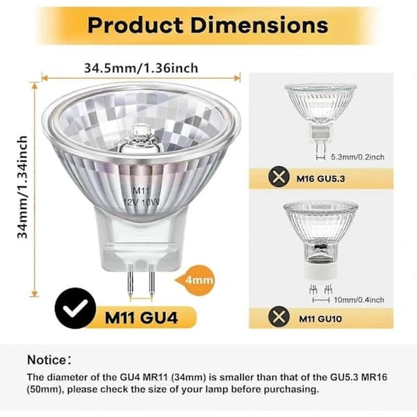 6-pack MR11 GU4 Halogen Bulbs 20W 12V Dimmable Warm White 2800K