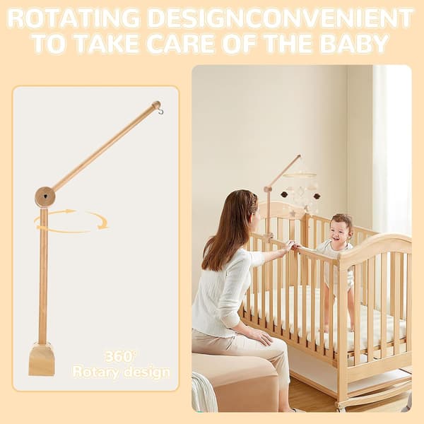 Crib Mobile Holder, Height Adjustable Wooden Mobile Stand, Suitable for Cribs, Hanging Wind Chimes and Changing Tables