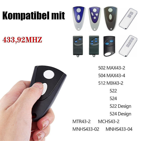 433Mhz garageportåbner til Tormatic Novotron 502 MAX43-2 / 512 MIX43-2 fjernbetjeningssæt med 2 (hvid nøgle)