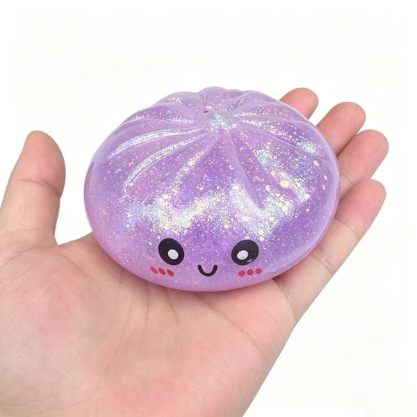 Rare Sugar Dumpling Squishy Mystery Box, Glitter Bao Bun Squeeze Toy, Stress Relief Toy (Purple)