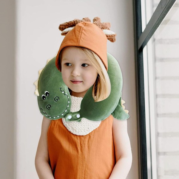 Söt resekudde för barn och vuxna, ren memory foam U-formad nackkudde med tvättbart överdrag, bekvämt huvudstöd resetillbehör, dinosaurie Crocodile