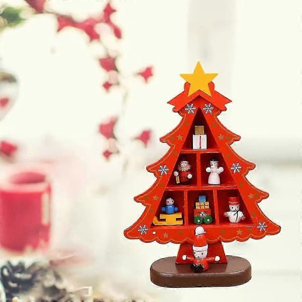 3D træ juletræsornament med rum, velegnet til pejse, børns ternede røde.