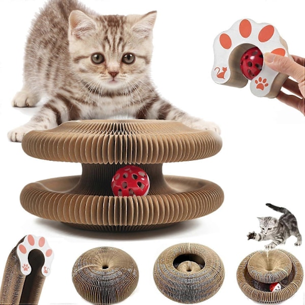 Kitty Kurlz Katteleketøy - Magisk Orgel Katteskrapebrett, Interaktivt Skrapeunderlag, Foldsom Trekkspill Katteleketøy