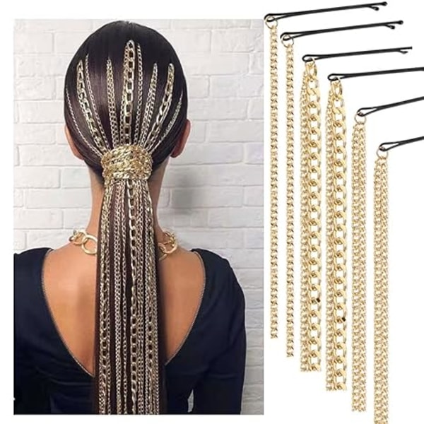 6PCS Dreadlocks Metal Tassel Ponytail Multi-Strand Hair Chain Prom Party Concave styling hair