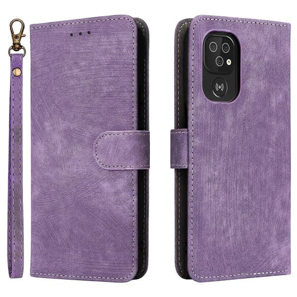PU Leather Wallet Case with Stand and Strap for Doro 8100/8200 Purple