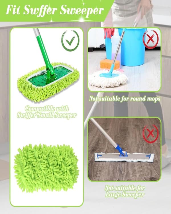 4 stk. Mikrofibermoppeklude til Swiffer Sweeper Moppe Refill Dampmoppe, Vådservietter Betræk Genanvendelige Vaskbare Moppepuder til Klinkegulve