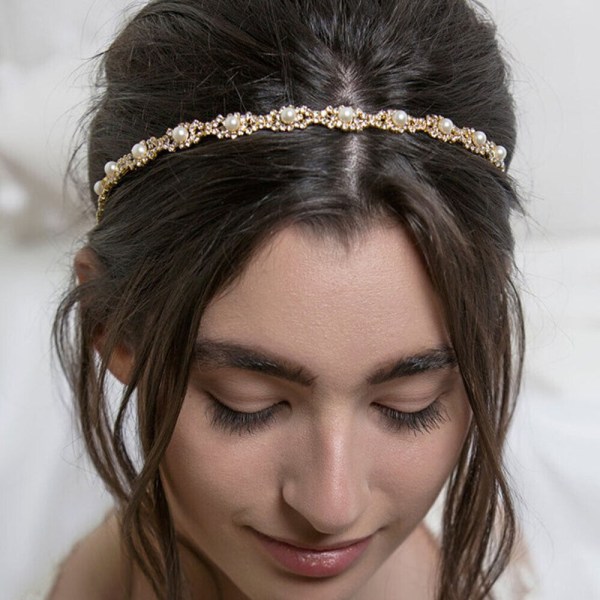 Women Headband Rhinestone Forehead Pearl Ethnic Bride Hair Chain Headwear 15021