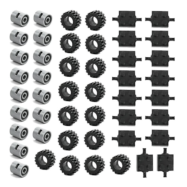 48 st Mini Hjul Axlar Paket Block Bil Tillbehör Däck Nav Klassiska Byggklossar Barn DIY Leksaker Byggklossar