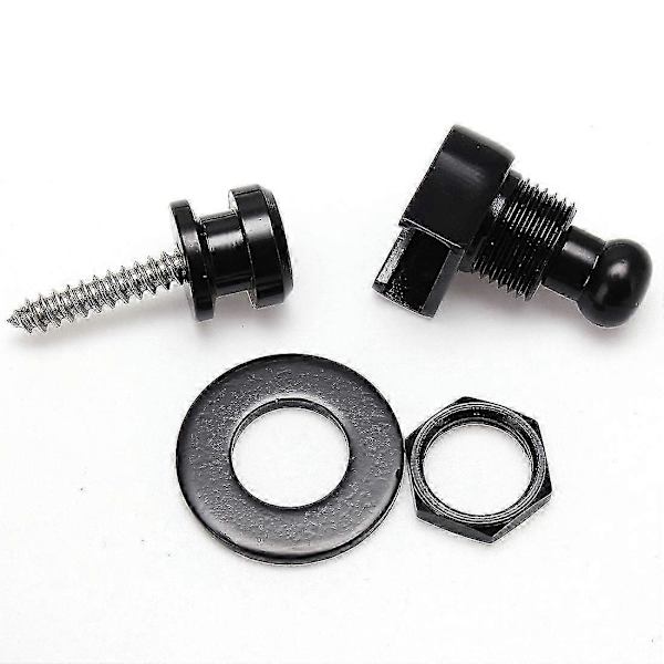 2PCS Remlås Säkerhetslås Ändknapp Gitarrband Bältesspänne kompatibelt med gitarr black