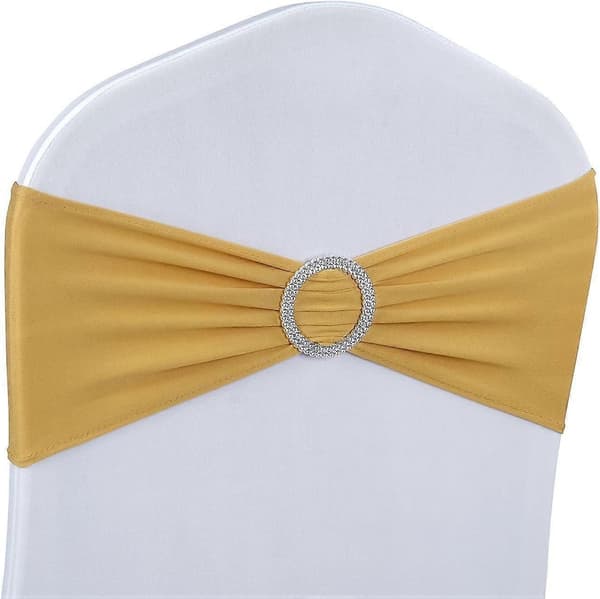30 st Guld Spandex Stolsbågar, Premium Stretch Stolsrosetter med Spänne