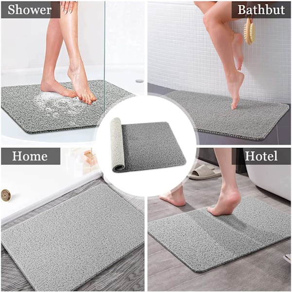 Duschmatta Halkfri, Loofah Duschmatta för Innedusch, Halkfria Badmattor för Våta Duschutrymmen, Mjuk PVC Badkarsmatta Fotmassage (Grå)