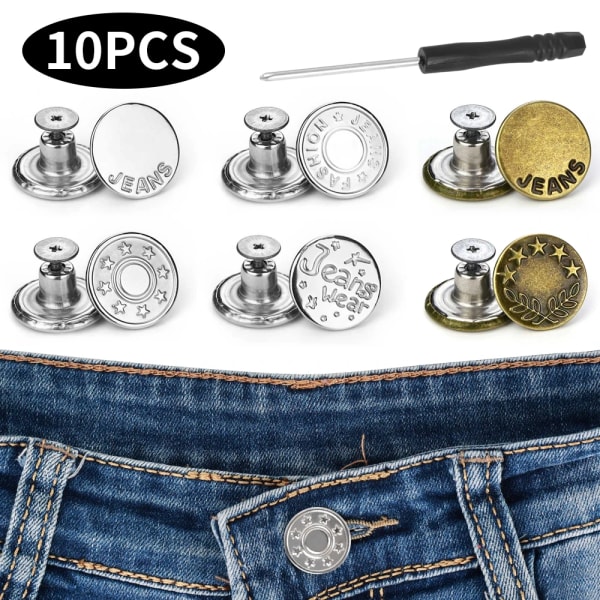 10Pcs Jeans Waist Buttons Nail Free Adjustable Waist Extenders Buttons Detachable Clothing Pants Waist Buckle With Screwdriver