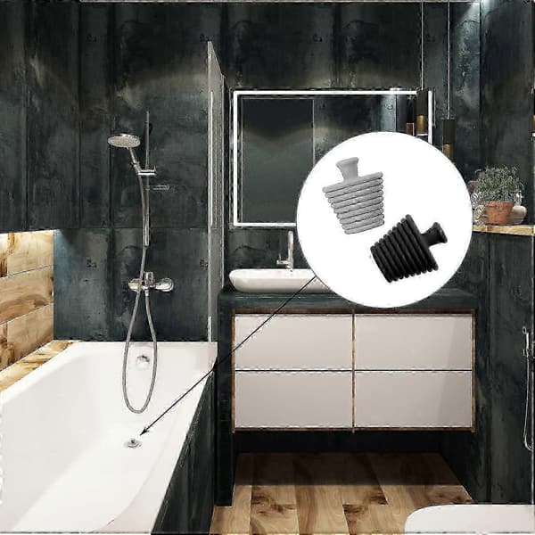 2 STK Universal Silikone Badekarprop, Spiral Silikone Forseglingsprop - Alsidige Silikone Afløbspropper, Sort og Grå