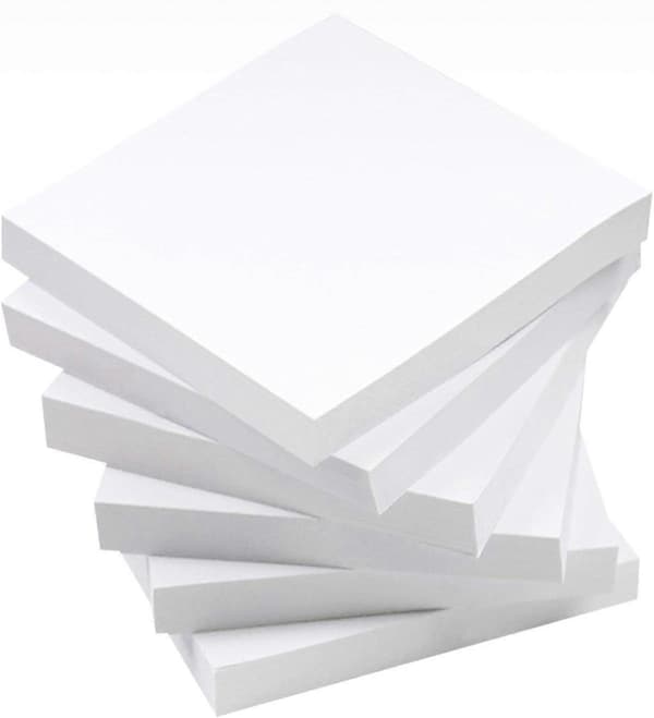 Hvide sticky notes, 6 blokke, 3 x 3 tommer, 100 ark/blok, selvklæbende notesblokke