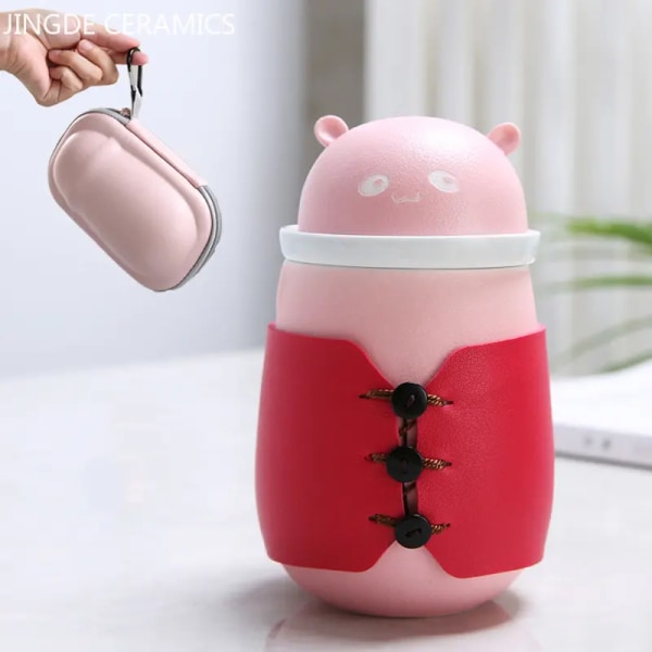 Creative and Lovely Ceramic Teacup Portable Tea Water Separation Cup Coffee Mug Office Teacups with Lid Filter Tea Cups 310ml