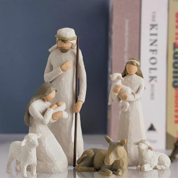 6 st Julkrubba Figurer Set Staty Handmålad Dekor Julklapp