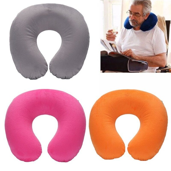 Travel Pillow Flight Office Inflatable Neck Pillow Short Plush Cover
