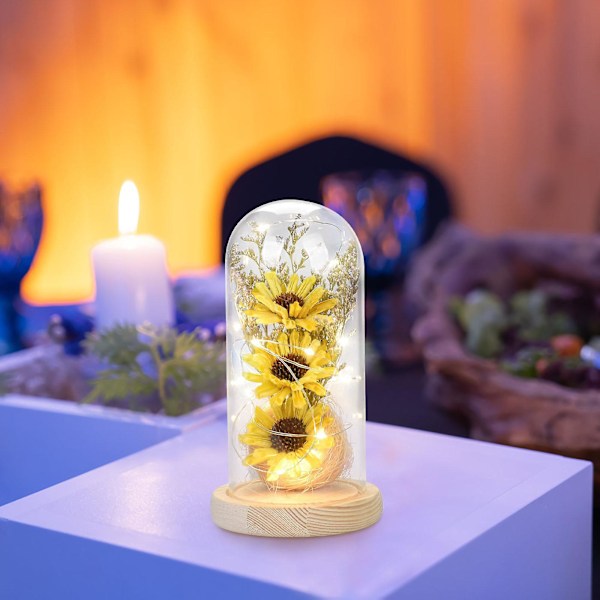 Solros Evig Blomma LED-lampa Hängande Glaskupa 3 Huvud Solros Alla Hjärtans Dag Mors Dag Present