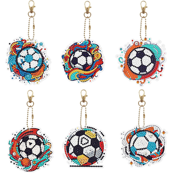 6 stk DIY 5D Farverig Fodbold Diamantmaleri Nøglering Kit D