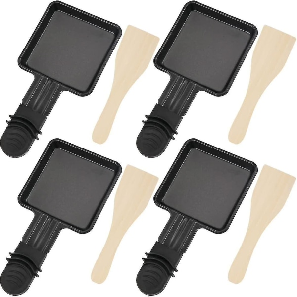 4pcs Coupelle Raclette Barbecue Et 4pcs Spatules Raclette En Bois Polon Raclette Grill Revtement Antiadhsif En Fonte Mini Assiette Avec Poigne Isole