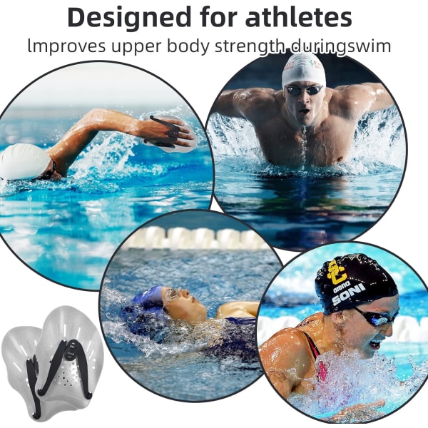 Käsipäät uintiharjoitteluun, 1 pari uintikäsipäitä säädettävillä hihnoilla, uima-apu kelluvuusapuvälineet aikuisille