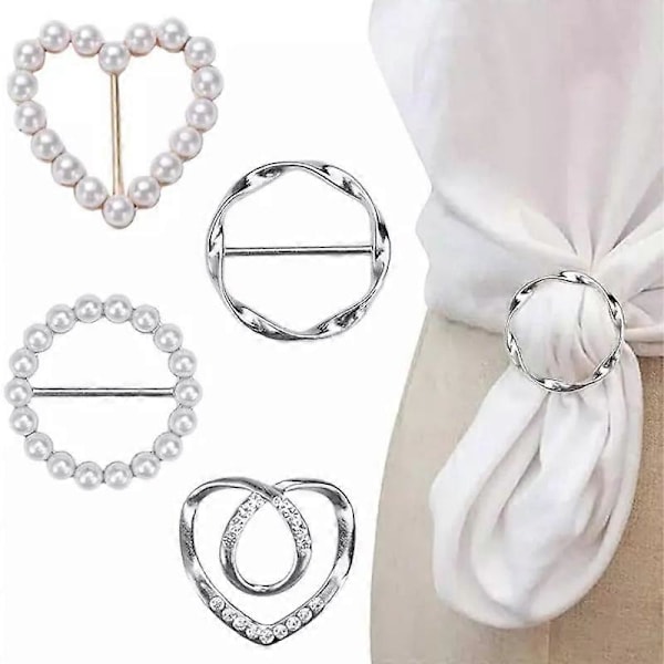 4PCS Skjerf Ring Klips-T-Skjorte Klips Klær Hjørne Knyttet Knapp for Kvinner Golden peach heart Water Diamond