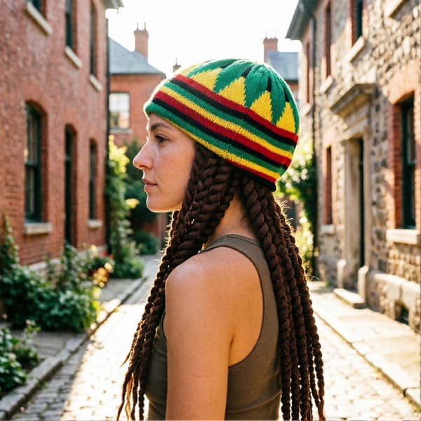 Rasta-farvet baret med sort flettet paryk til fest E One Size