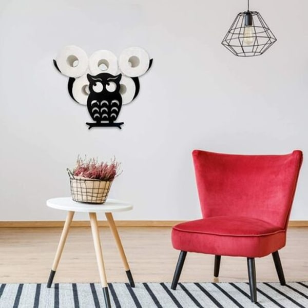 Ugglaformad toalettpappershållare, svart metallram för toalettpapper, kapacitet för 7 rullar, mjuk molnväggupphängning, roliga badrumstillbehör