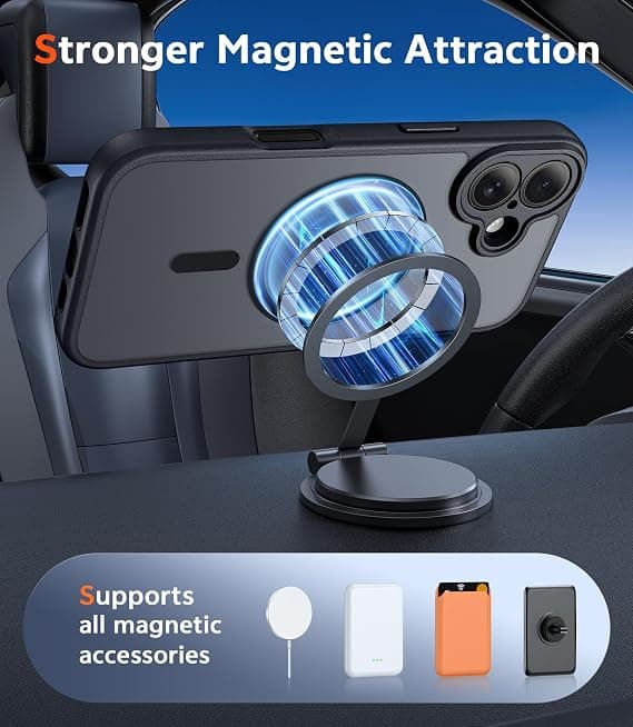 FNTCASE for iPhone 17 Clear Case, Magnetic with Screen Protector, Compatible with MagSafe, Anti-Yellowing Rugged Shockproof Cover, C-Black C-Black