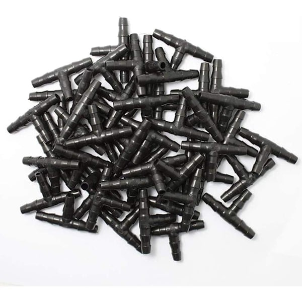100 stk. Drypvandingskoblinger med pigge, 4/7 mm Universal T-formet slangekobling, passer til vandingssystem til have 4/7 mm drypslange